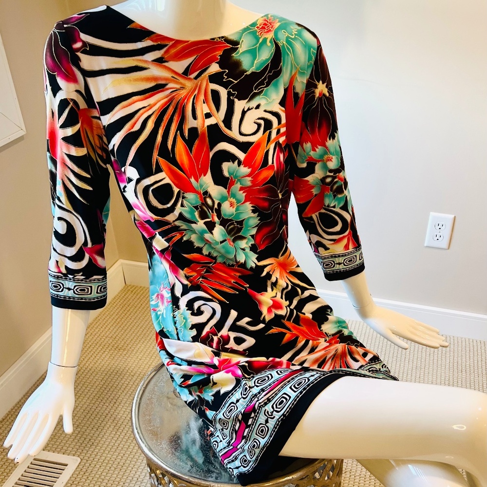 Cache Poly Spandex black knit dress size 12 ( L ) MINT! Comfy and flattering